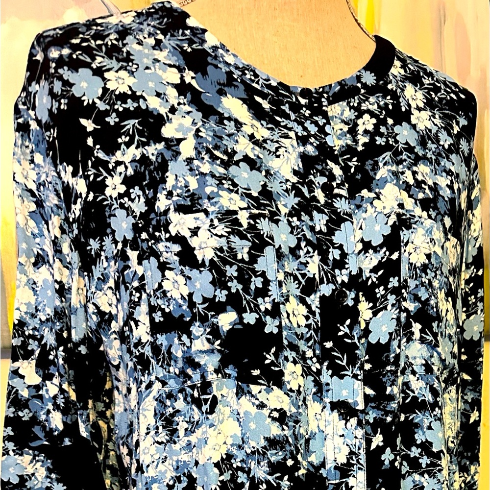 EUC WESTBOUND L top button down tunic in vibrant shades of blues